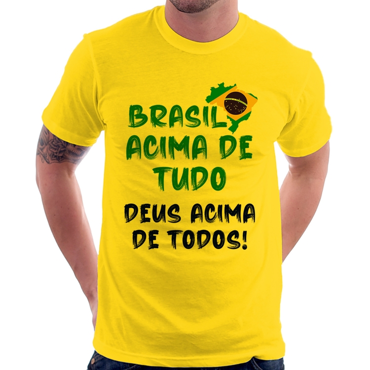 Camiseta Brasil Acima de Tudo Deus Acima de Todos - Bandeira - Amarela