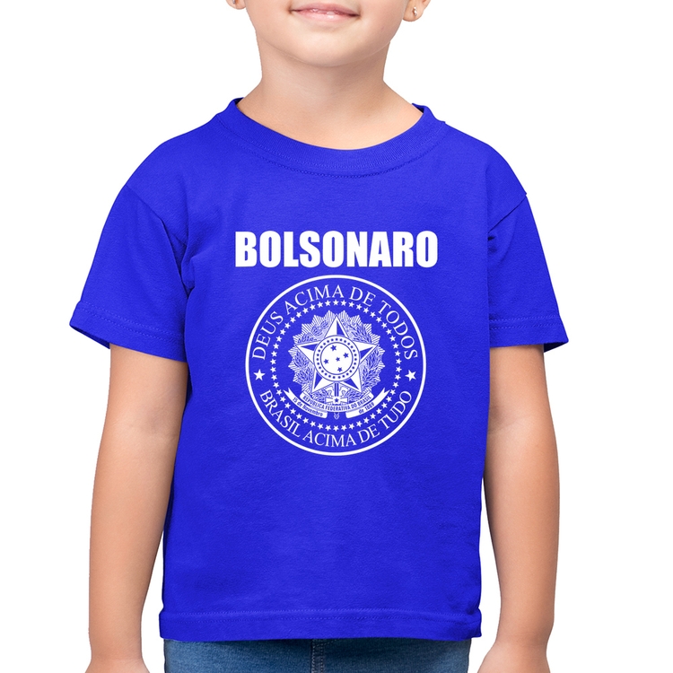 Camiseta Algodão Infantil Bolsonaro Brasil Acima de Tudo Deus Acima de Todos - Azul Royal
