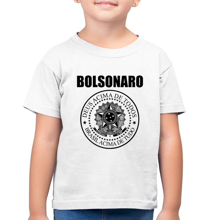 Camiseta Algodão Infantil Bolsonaro Brasil Acima de Tudo Deus Acima de Todos - Branca