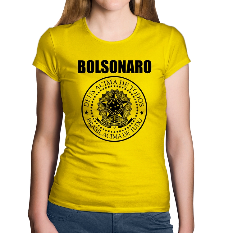Baby Look Algodão Bolsonaro Brasil Acima de Tudo Deus Acima de Todos - Amarela
