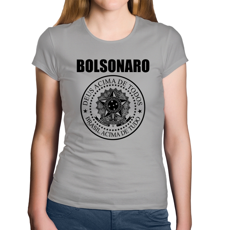 Baby Look Algodão Bolsonaro Brasil Acima de Tudo Deus Acima de Todos - Cinza