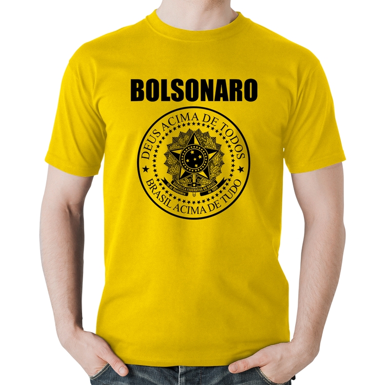 Camiseta Algodão Bolsonaro Brasil Acima de Tudo Deus Acima de Todos - Amarela