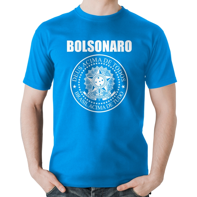 Camiseta Algodão Bolsonaro Brasil Acima de Tudo Deus Acima de Todos - Azul