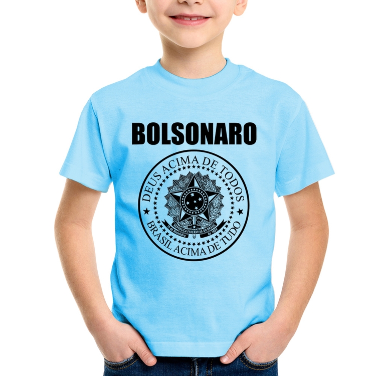 Camiseta Infantil Bolsonaro Brasil Acima de Tudo Deus Acima de Todos - Azul Bebê