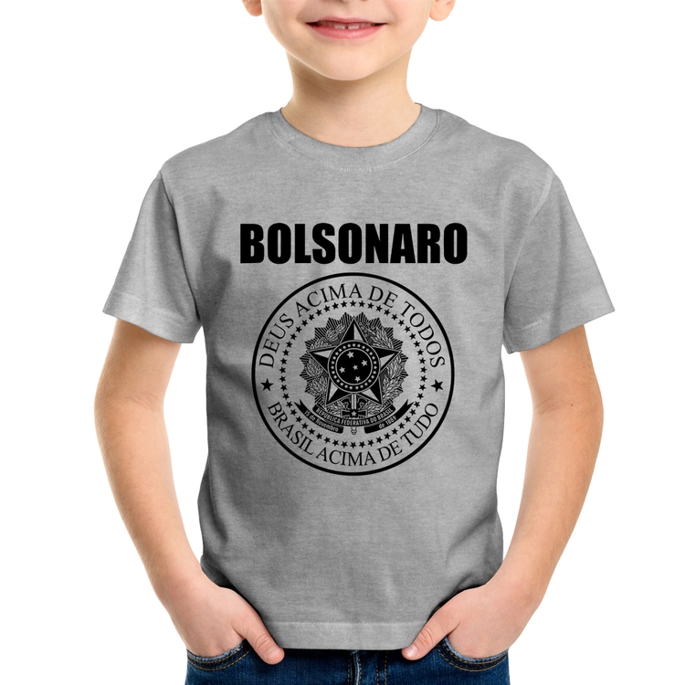 Camiseta Infantil Bolsonaro Brasil Acima de Tudo Deus Acima de Todos - Cinza