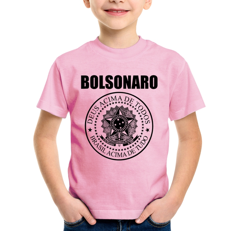Camiseta Infantil Bolsonaro Brasil Acima de Tudo Deus Acima de Todos - Rosa Bebê
