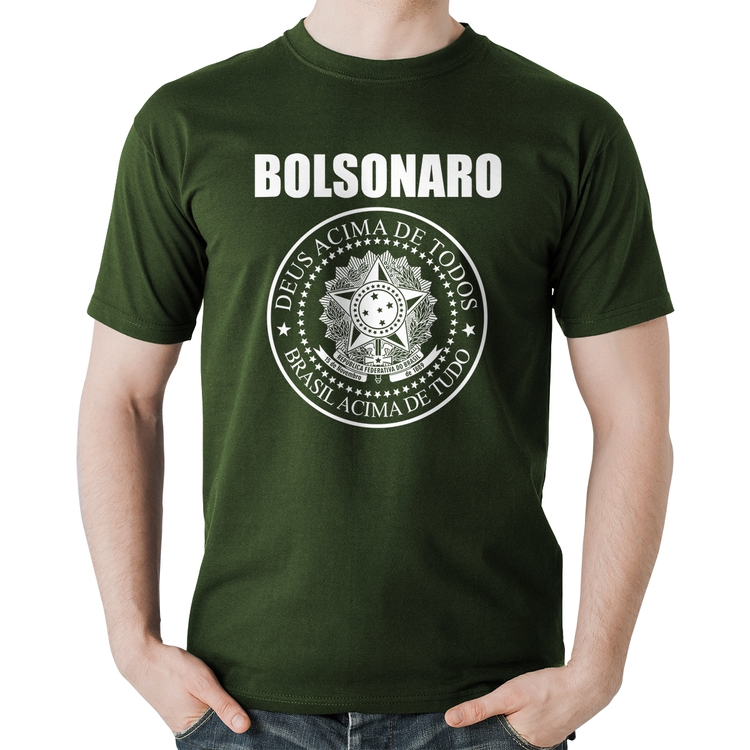 Camiseta Algodão Bolsonaro Brasil Acima de Tudo Deus Acima de Todos - Musgo