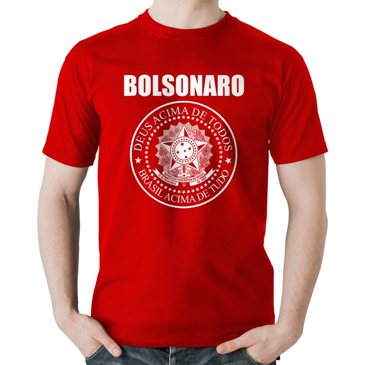 Camiseta Algodão Bolsonaro Brasil Acima de Tudo Deus Acima de Todos - Vermelha
