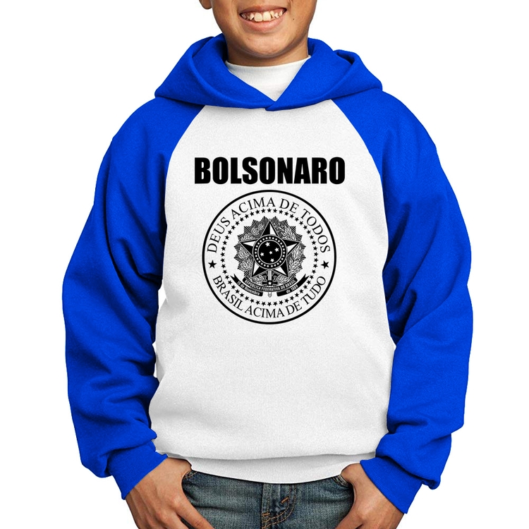 Moletom Infantil Bolsonaro Brasil Acima de Tudo Deus Acima de Todos - Branco/Azul