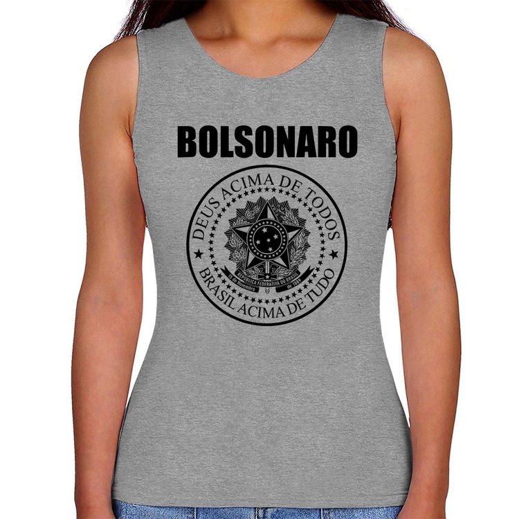 Regata Feminina Bolsonaro Brasil Acima de Tudo Deus Acima de Todos - Cinza
