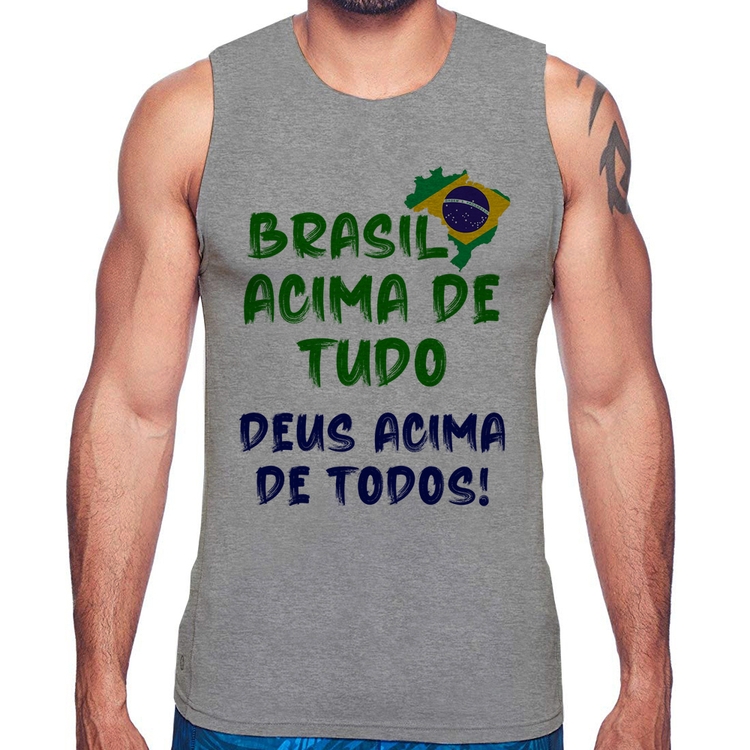 Regata Brasil Acima de Tudo Deus Acima de Todos - Bandeira - Cinza