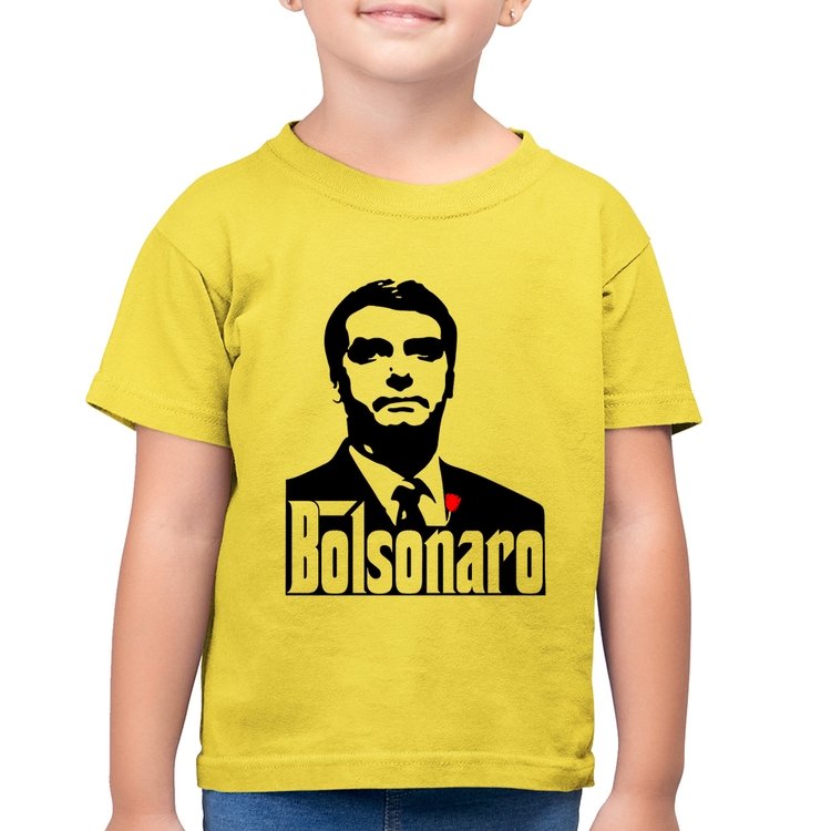 Camiseta Algodão Infantil Bolsonaro O Poderoso Chefão - Amarelo Canário