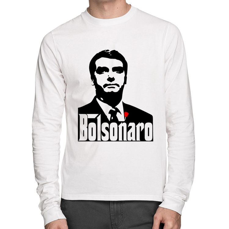 Camiseta Algodão Bolsonaro O Poderoso Chefão Manga Longa - Branca