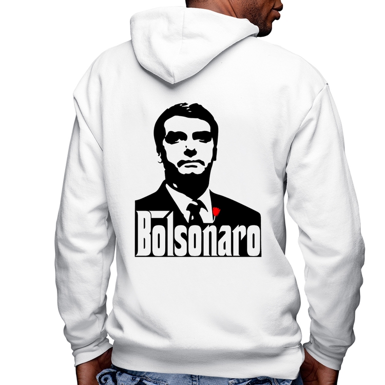 Blusa Moletom Bolsonaro O Poderoso Chefão Masculina com Capuz e Zíper - Branca