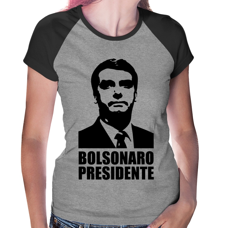 Baby Look Raglan Bolsonaro Presidente - Cinza/Preto