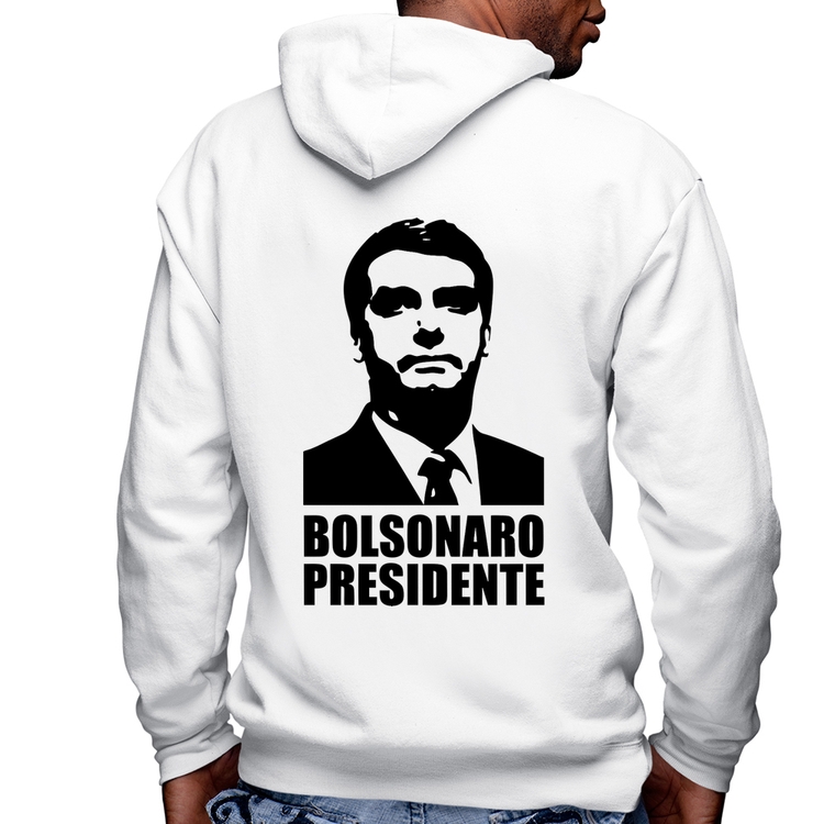 Blusa Moletom Bolsonaro Presidente Masculina com Capuz e Zíper - Branca
