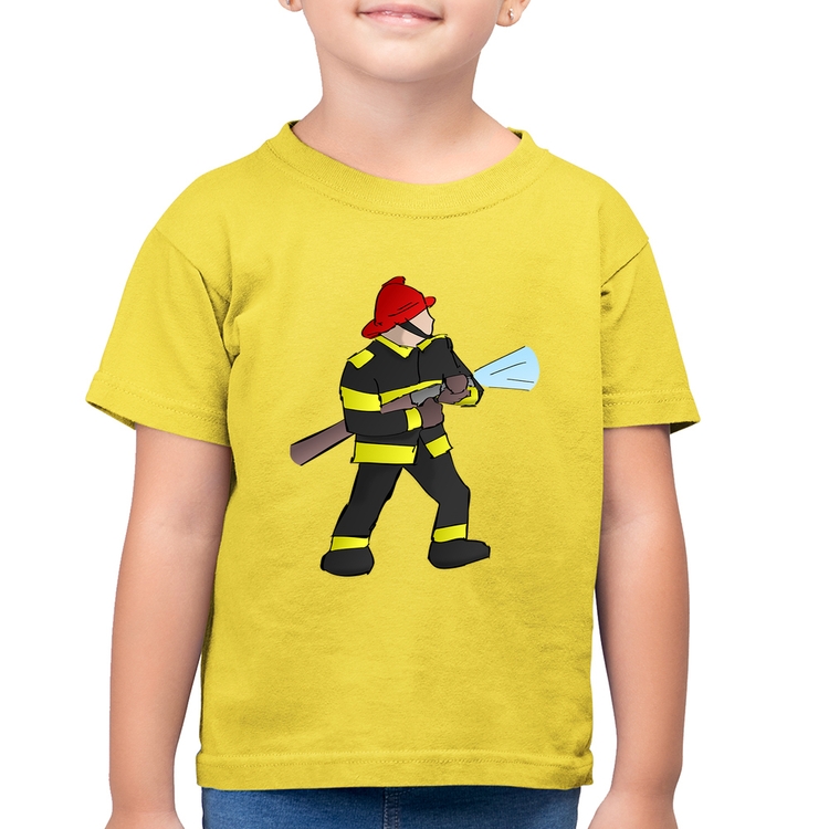 Camiseta Algodão Infantil Bombeiro - Amarelo Canário