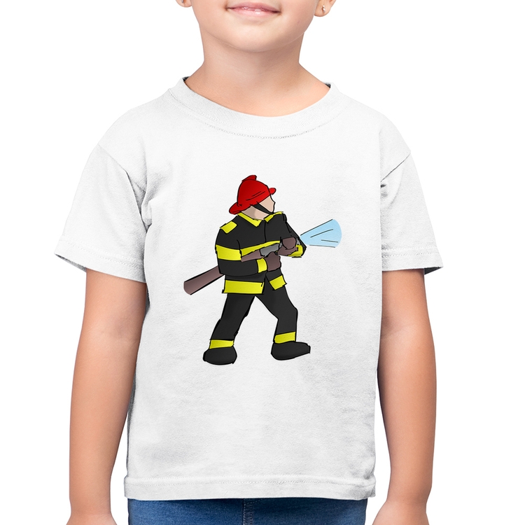 Camiseta Algodão Infantil Bombeiro - Branca