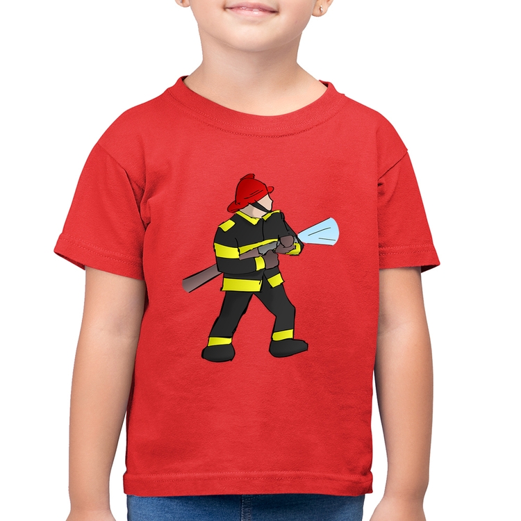Camiseta Algodão Infantil Bombeiro - Vermelha