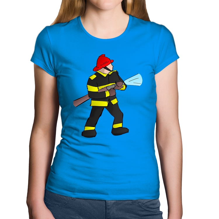 Baby Look Algodão Bombeiro - Azul