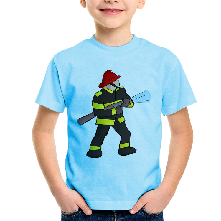 Camiseta Infantil Bombeiro - Azul Bebê