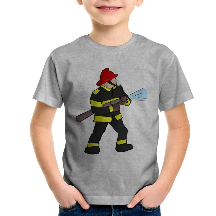 Camiseta Infantil Bombeiro - Cinza