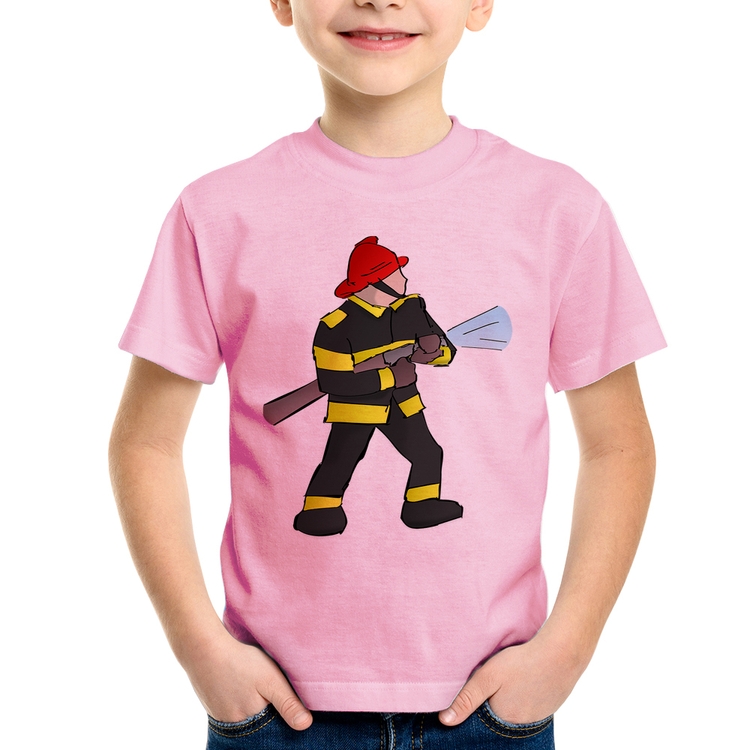 Camiseta Infantil Bombeiro - Rosa Bebê
