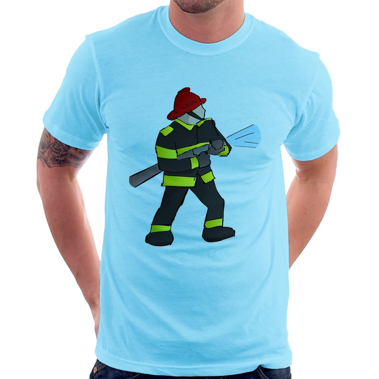 Camiseta Bombeiro - Azul Bebê