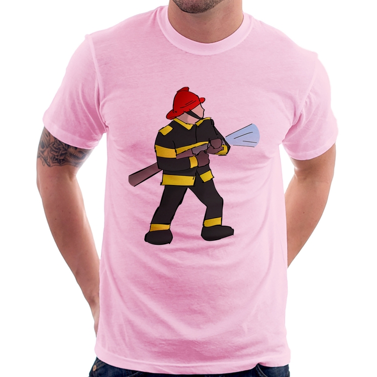 Camiseta Bombeiro - Rosa Bebê