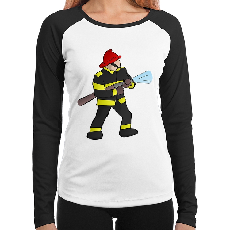 Baby Look Raglan Bombeiro Manga Longa