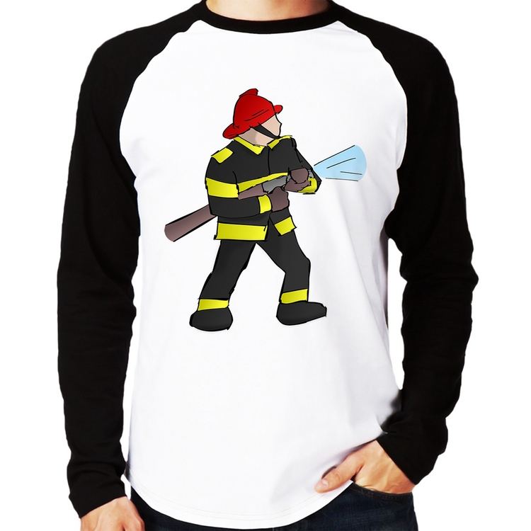 Camiseta Raglan Bombeiro Manga Longa