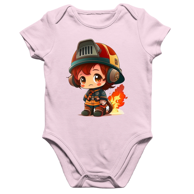 Body Bebê Algodão Bombeiro Mirim - Rosa Bebê