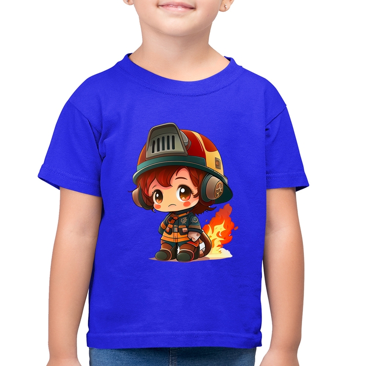 Camiseta Algodão Infantil Bombeiro Mirim - Azul Royal