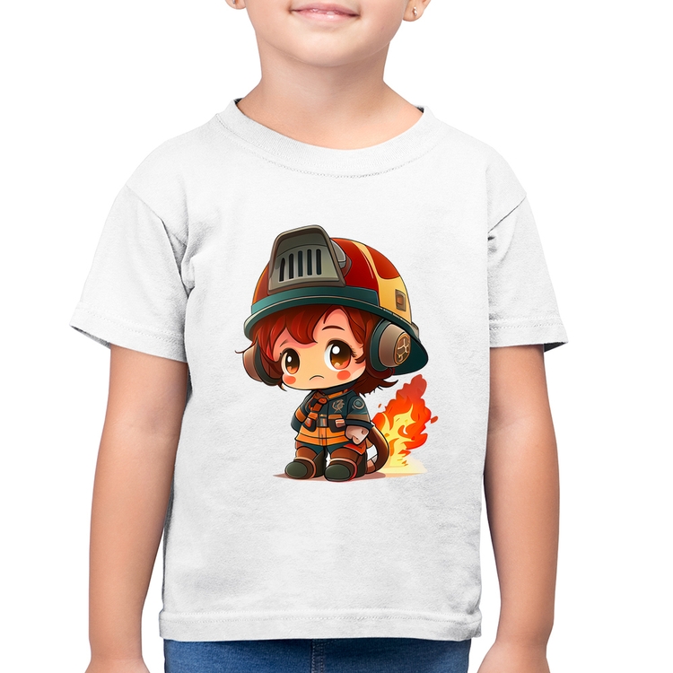 Camiseta Algodão Infantil Bombeiro Mirim - Branca
