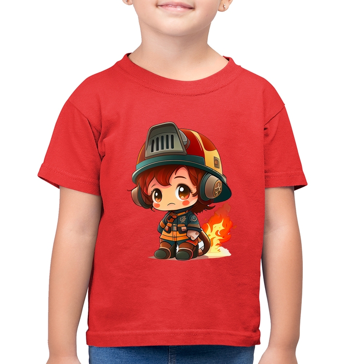Camiseta Algodão Infantil Bombeiro Mirim - Vermelha