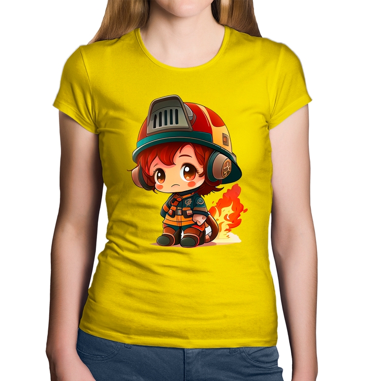 Baby Look Algodão Bombeiro Mirim - Amarela