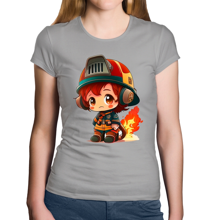 Baby Look Algodão Bombeiro Mirim - Cinza