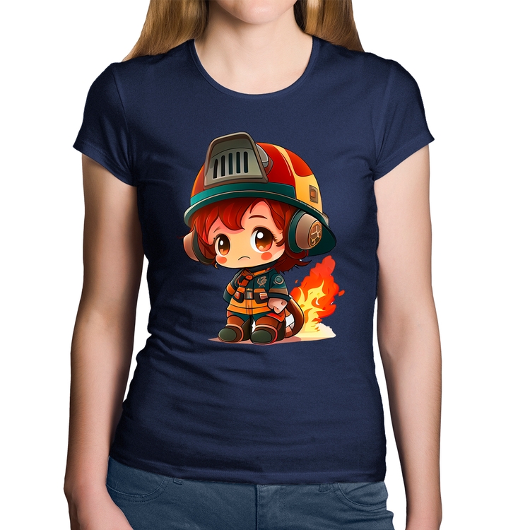 Baby Look Algodão Bombeiro Mirim - Marinho