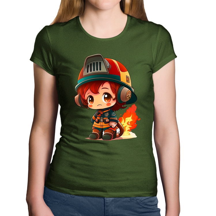 Baby Look Algodão Bombeiro Mirim - Musgo