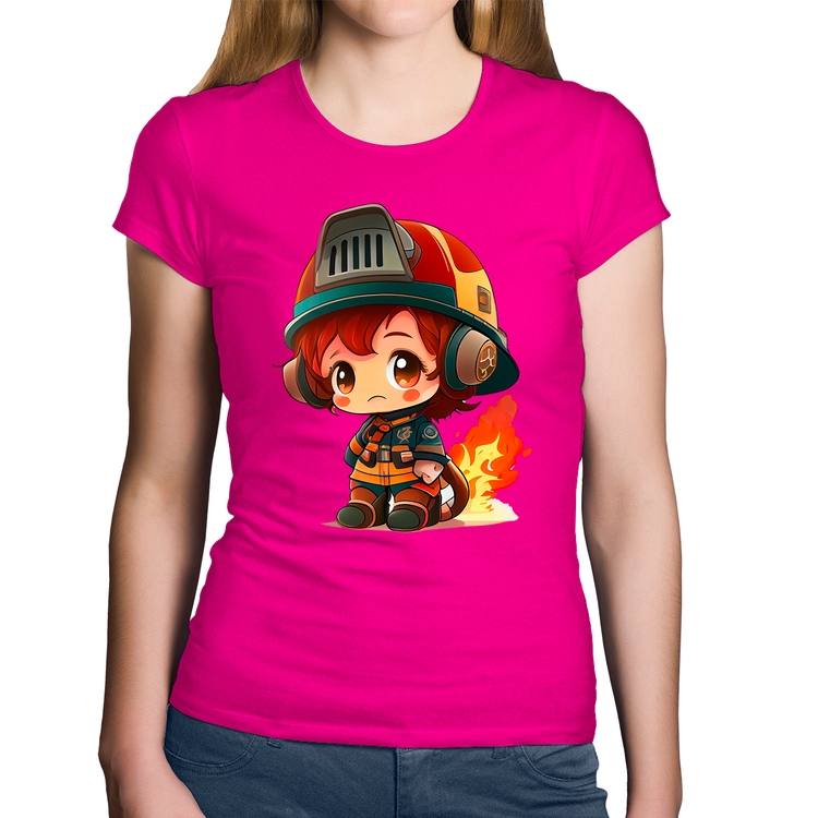 Baby Look Algodão Bombeiro Mirim - Rosa