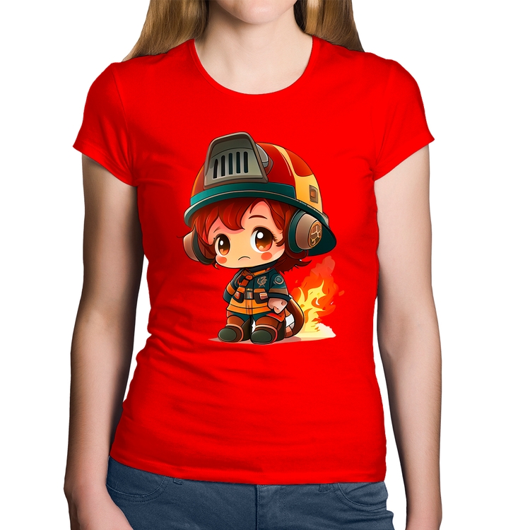 Baby Look Algodão Bombeiro Mirim - Vermelha