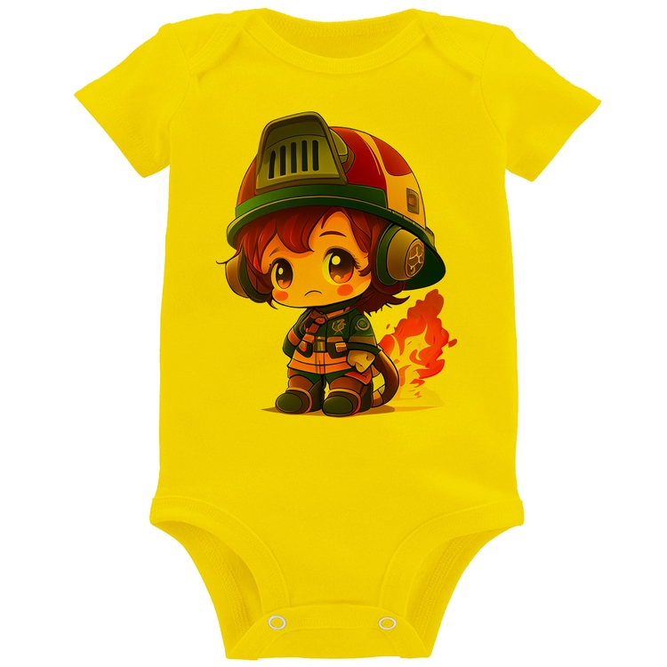 Body Bebê Bombeiro Mirim - Amarelo