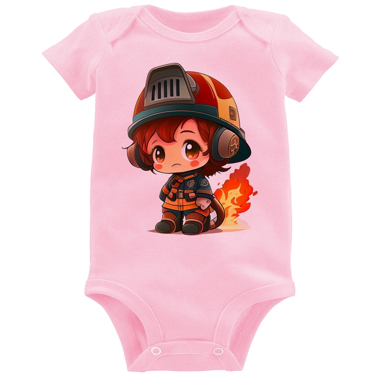 Body Bebê Bombeiro Mirim - Rosa Bebê