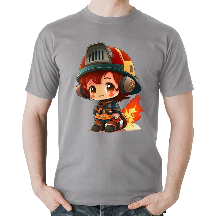 Camiseta Algodão Bombeiro Mirim - Cinza