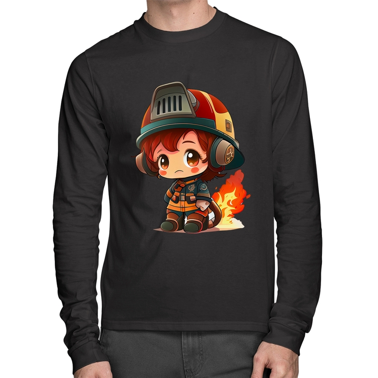 Camiseta Algodão Bombeiro Mirim Manga Longa