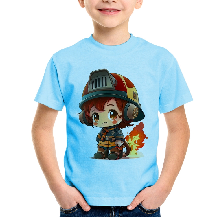 Camiseta Infantil Bombeiro Mirim - Azul Bebê