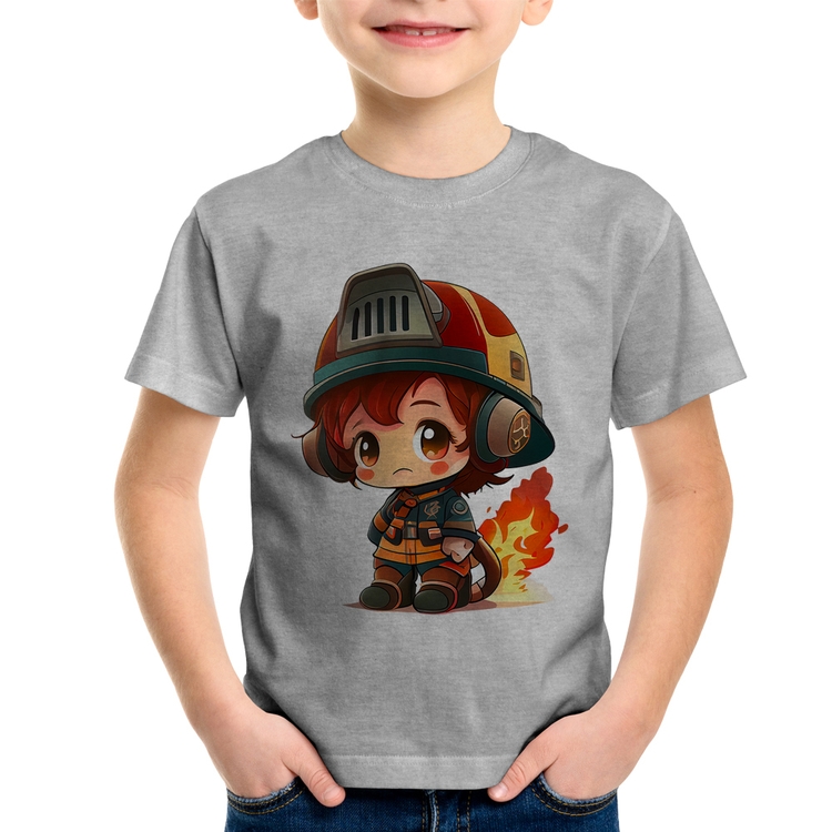 Camiseta Infantil Bombeiro Mirim - Cinza