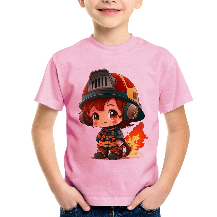 Camiseta Infantil Bombeiro Mirim - Rosa Bebê