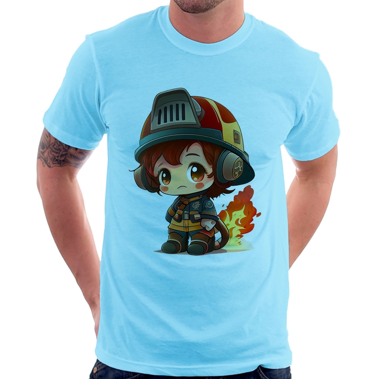 Camiseta Bombeiro Mirim - Azul Bebê