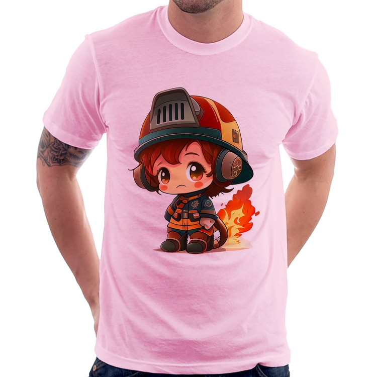 Camiseta Bombeiro Mirim - Rosa Bebê